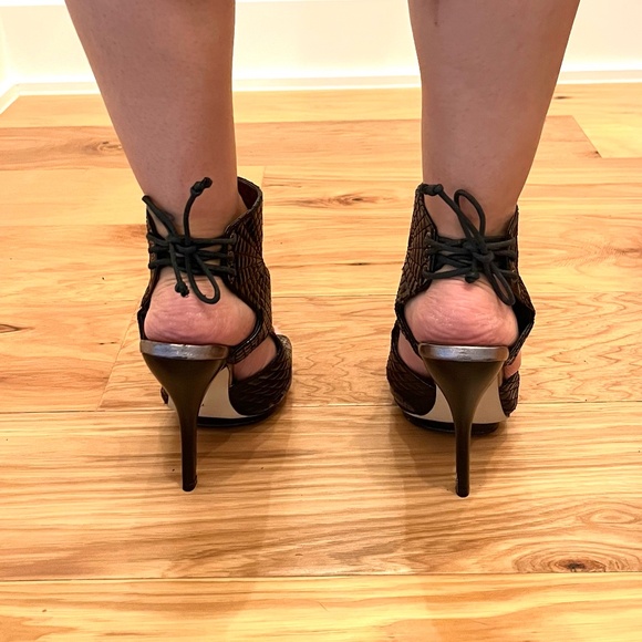 purple+black quilted & snakeskin caged heeled sandals - Picture 3 of 4